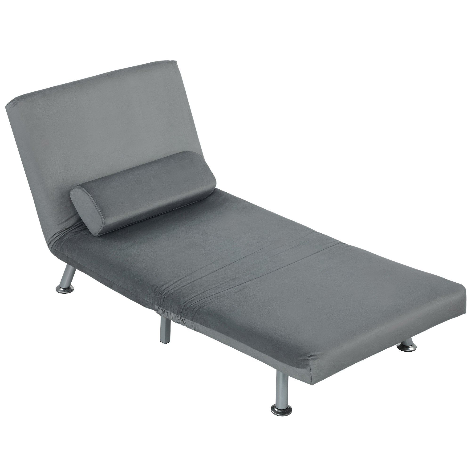 HOMCOM Opklapbare stoel met bedfunctie, opklapbare relaxstoel in fluweellook, verstelbare rugleuning, 75 x 70 x 75 cm, Grijs
