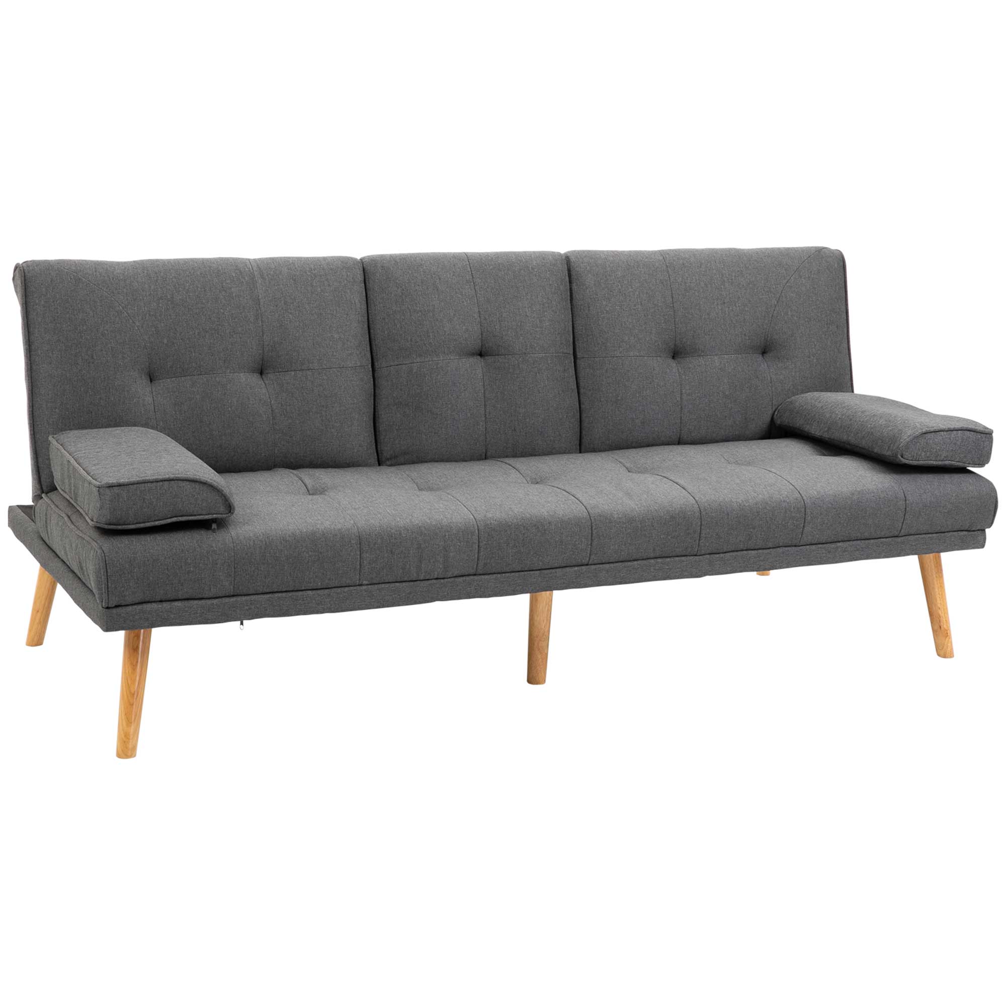 HOMCOM slaapbank, Scandinavisch design, 3-zits, met 2 kussens, multifunctioneel, ruimtebesparend, 200 x 90 x 80 cm, grijs, natuur | Aosom.nl