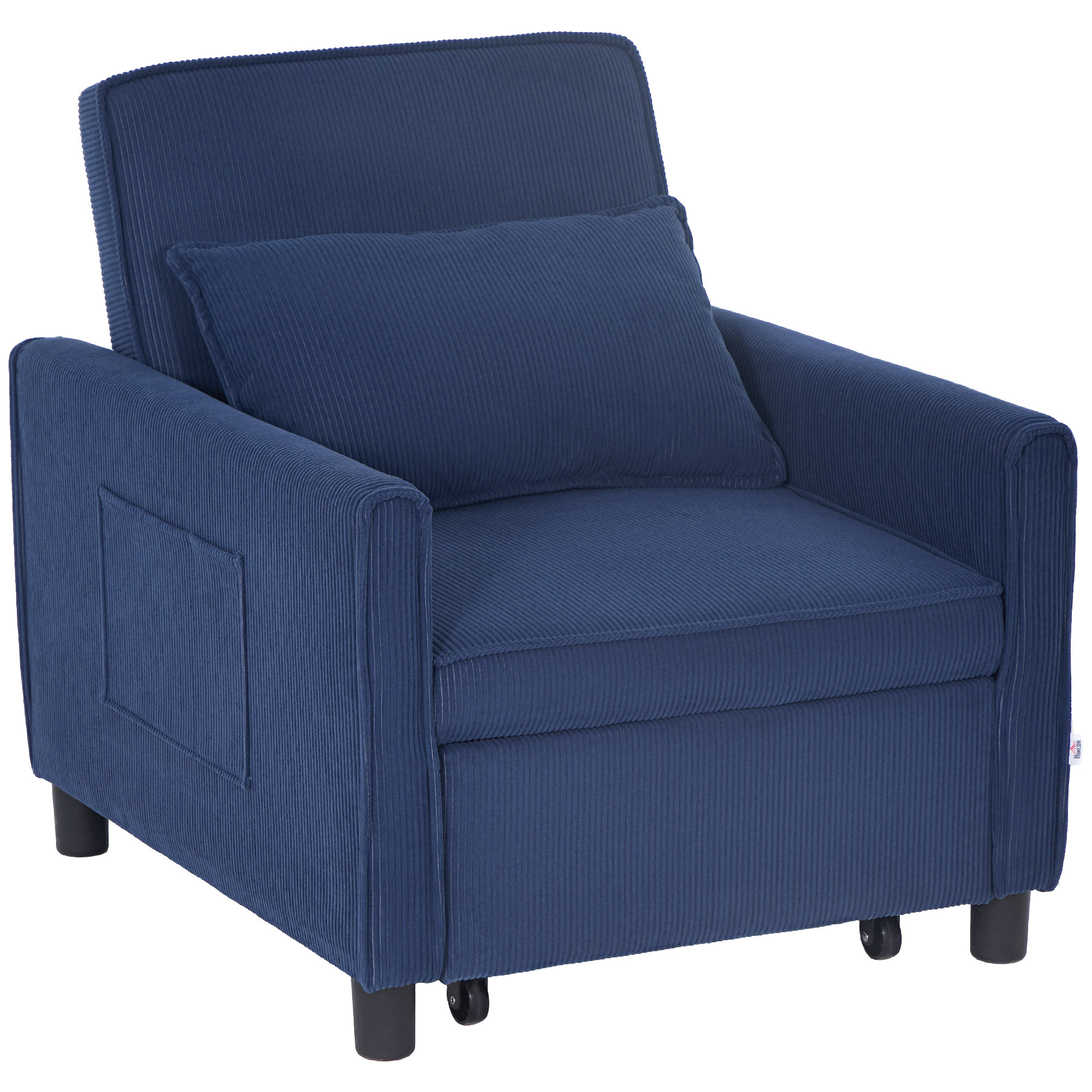 HOMCOM slaapfauteuil, verstelbaar, 3 posities, luxe corduroy bekleding, ideaal voor kleine ruimtes, 76 x 78 x 75 cm, blauw | Aosom.nl