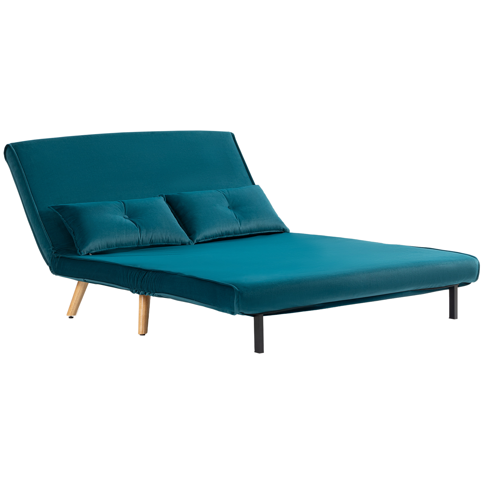 HOMCOM 2-Zits Slaapbank, Bedbank, in Bed om te Toveren Couch, Verstelbare Rugleuning, Stofbekleding, Metalen Frame, Groen