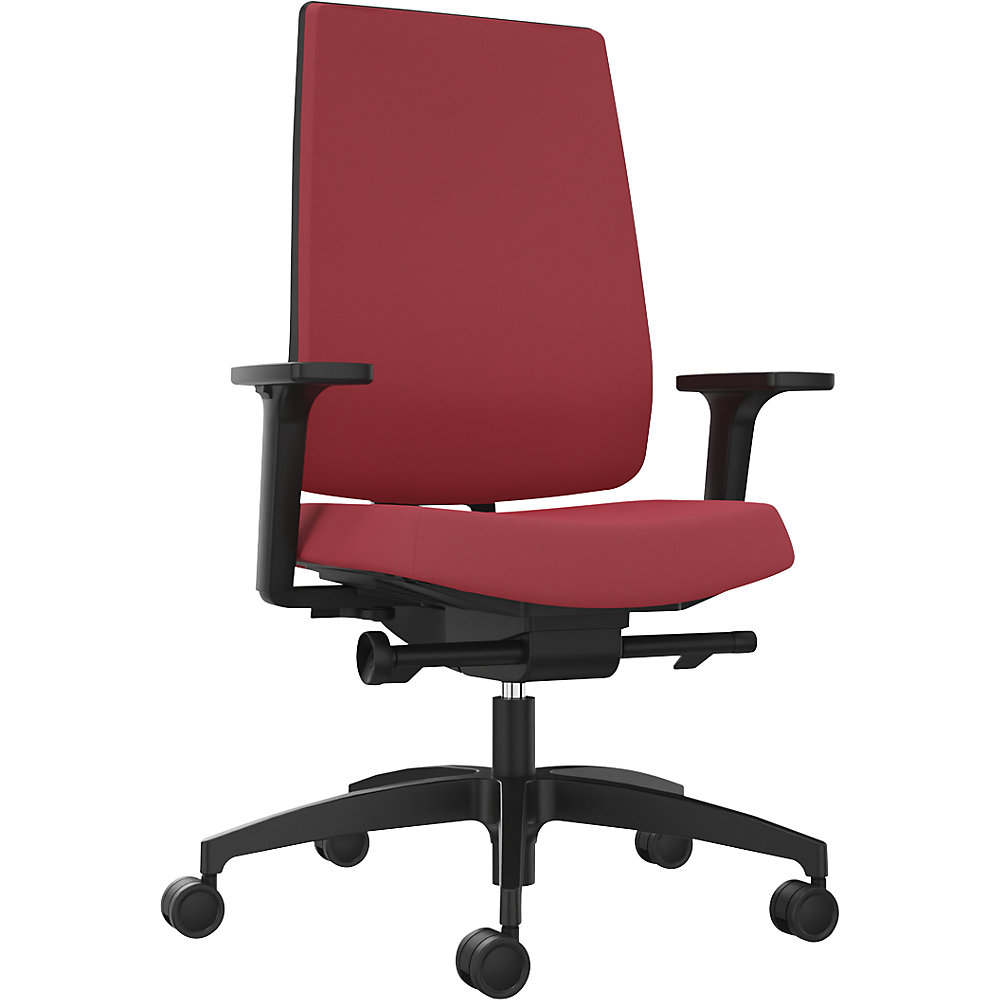 Dauphin Bureaudraaistoel INDEED, met tegendrukregeling, gestoffeerde rugleuning chilirood