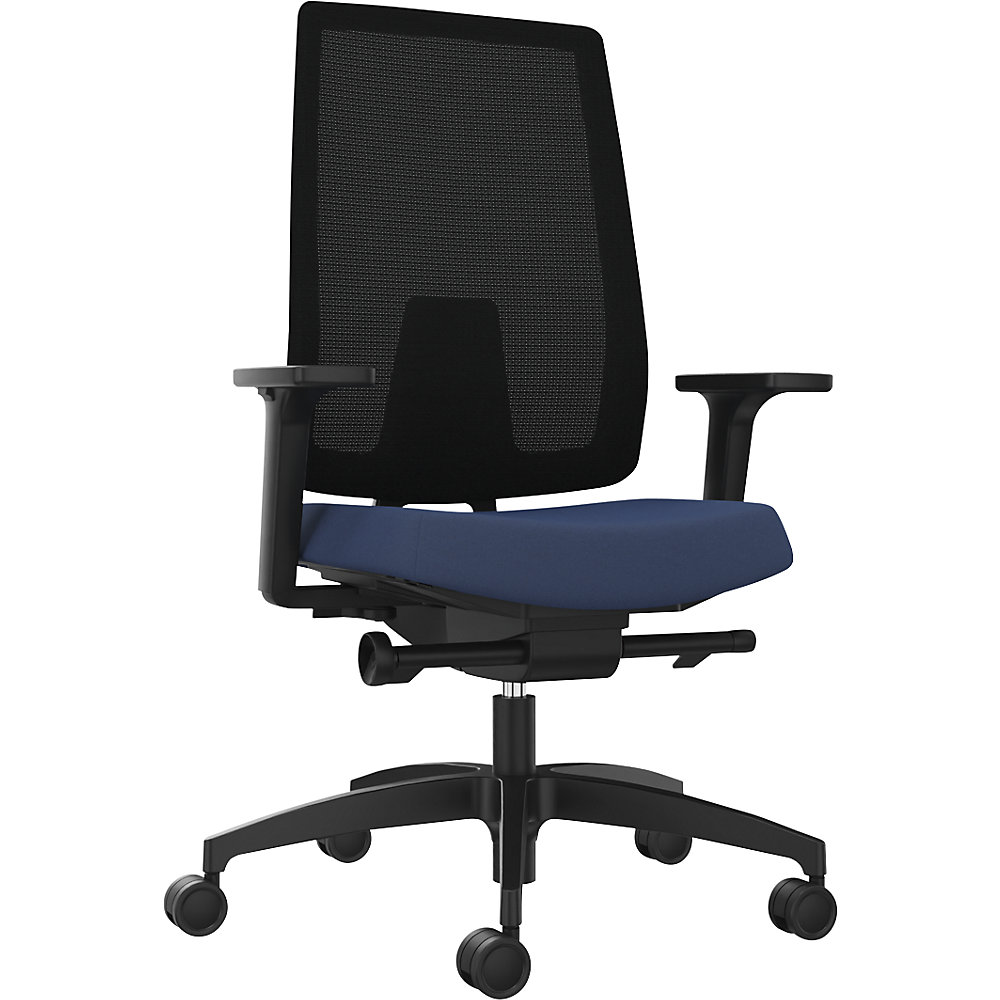 Dauphin Bureaudraaistoel INDEED, met tegendrukregeling, netrugleuning nachtblauw