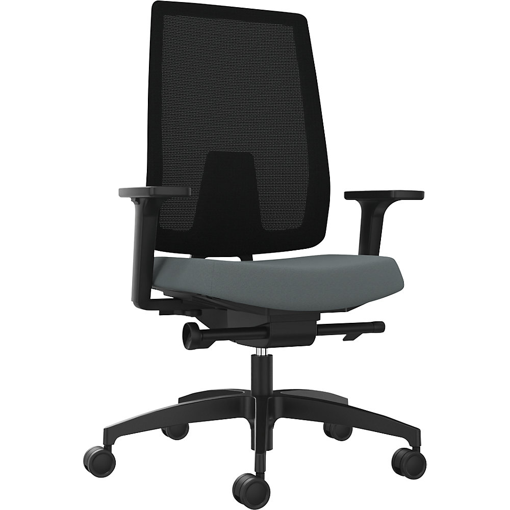 Dauphin Bureaudraaistoel INDEED, met tegendrukregeling, netrugleuning grijs