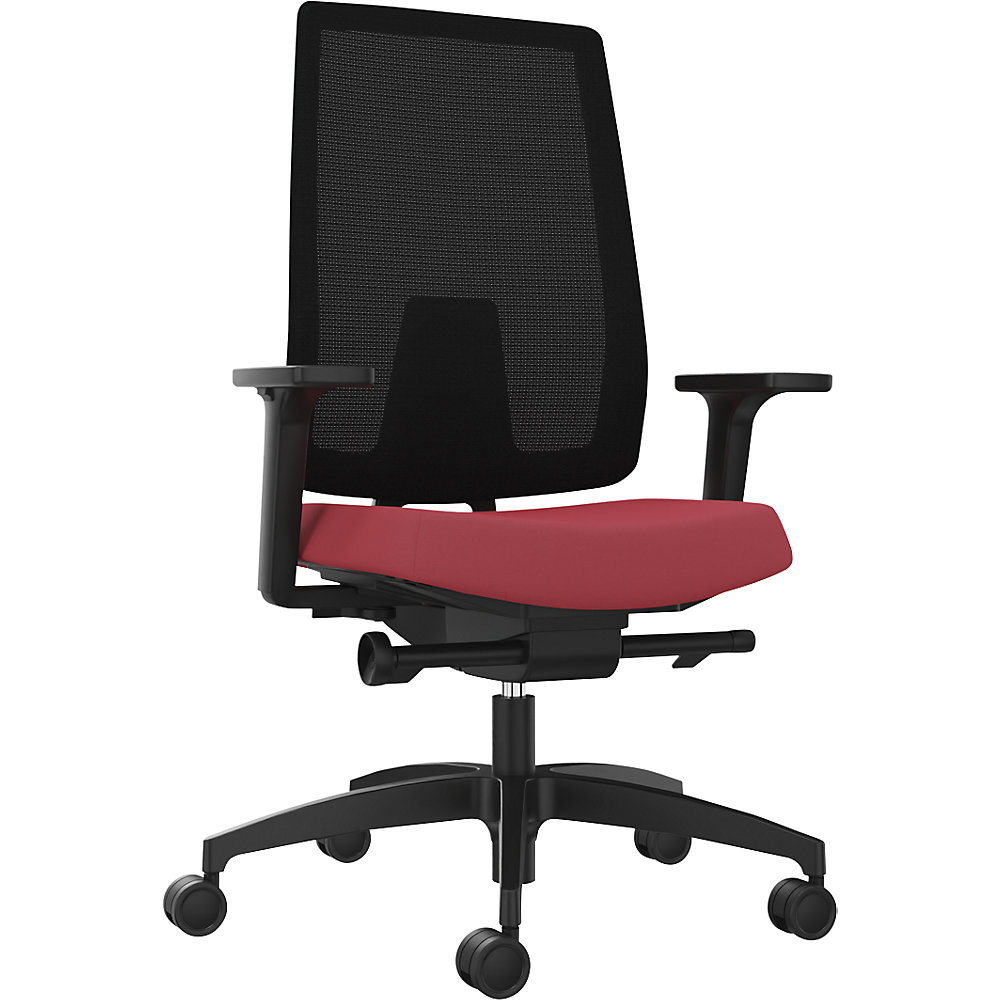 Dauphin Bureaudraaistoel INDEED, met tegendrukregeling, netrugleuning chilirood