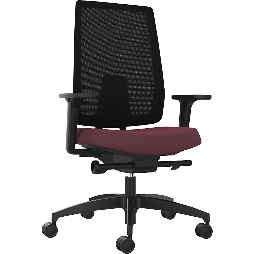 Dauphin Bureaudraaistoel INDEED, met tegendrukregeling, netrugleuning shirazrood