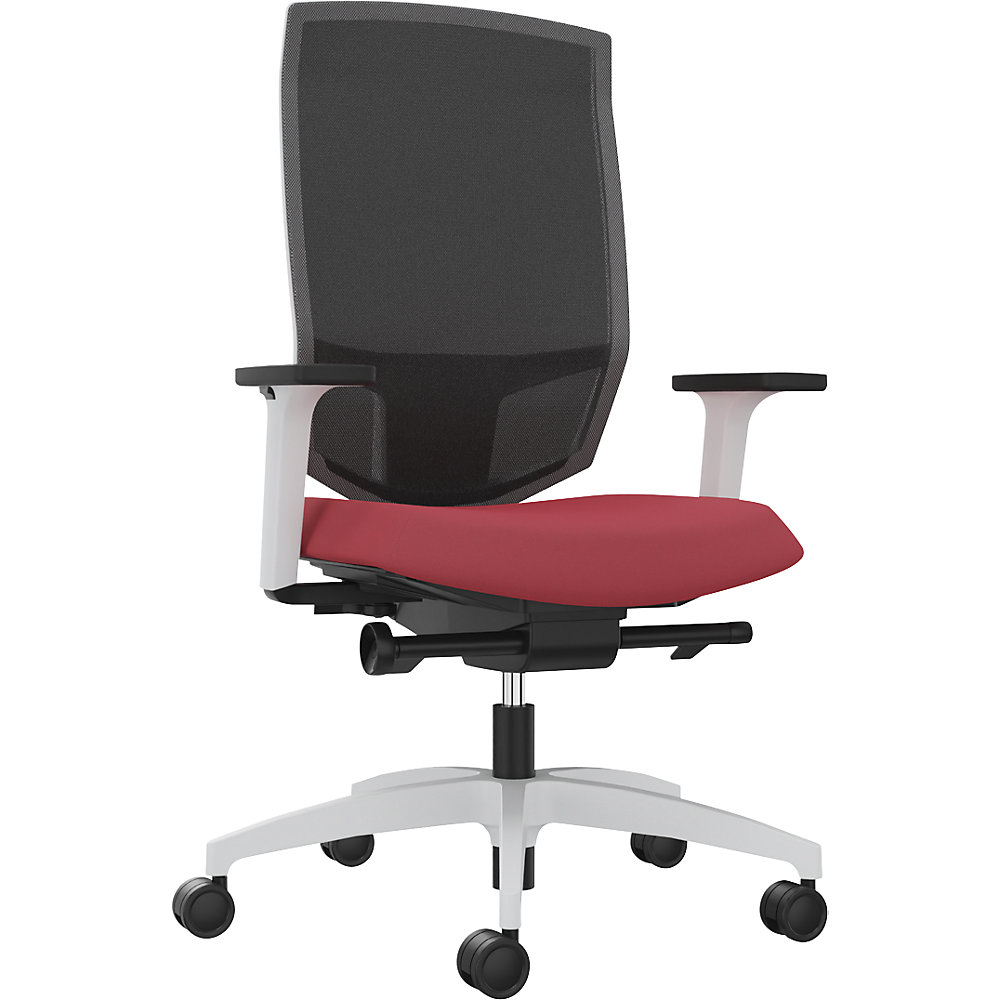 Dauphin Bureaudraaistoel JUST EVO MESH, met netrugleuning, wit, chilirood
