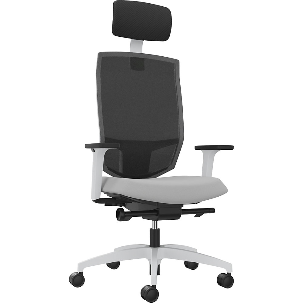 Dauphin Bureaudraaistoel JUST EVO MESH, met netrugleuning, wit, platinagrijs, met hoofdsteun