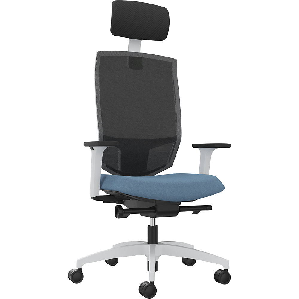 Dauphin Bureaudraaistoel JUST EVO MESH, met netrugleuning, wit, waterblauw, met hoofdsteun