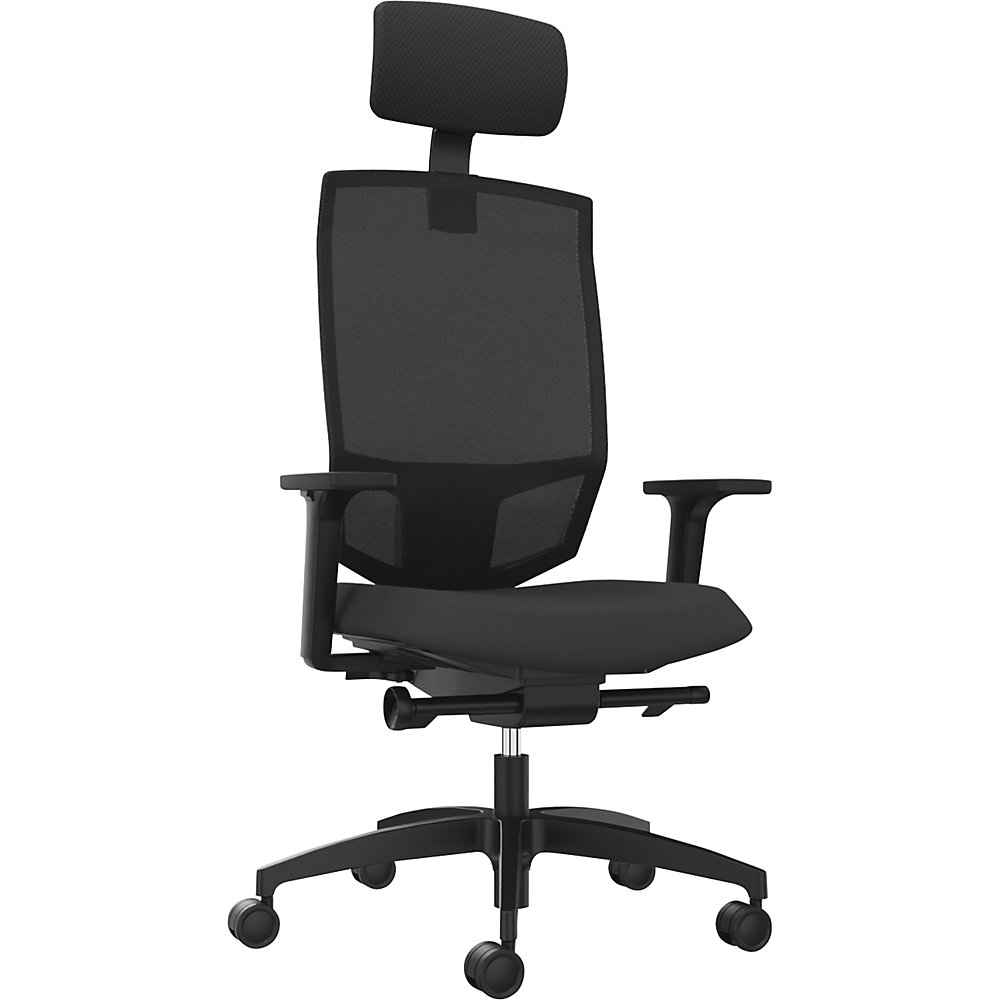Dauphin Bureaudraaistoel JUST EVO MESH, met netrugleuning, zwart, zwart, met hoofdsteun
