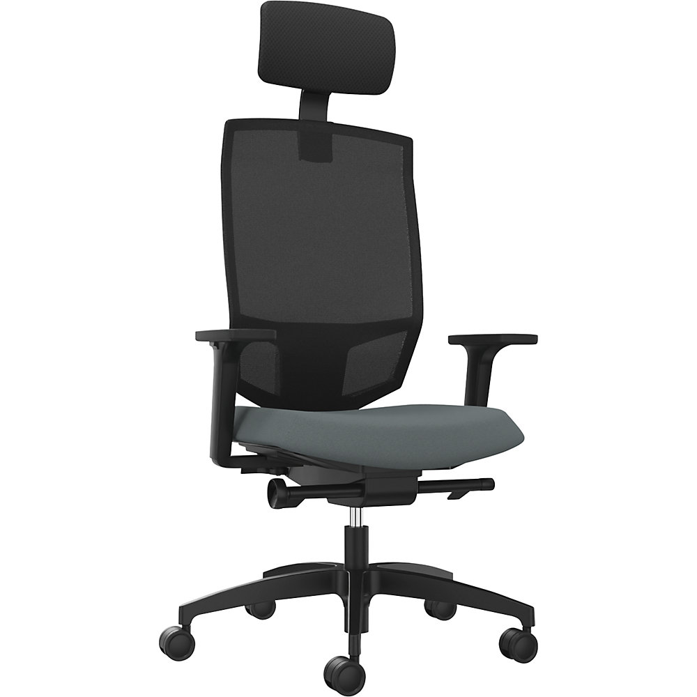 Dauphin Bureaudraaistoel JUST EVO MESH, met netrugleuning, zwart, grijs, met hoofdsteun