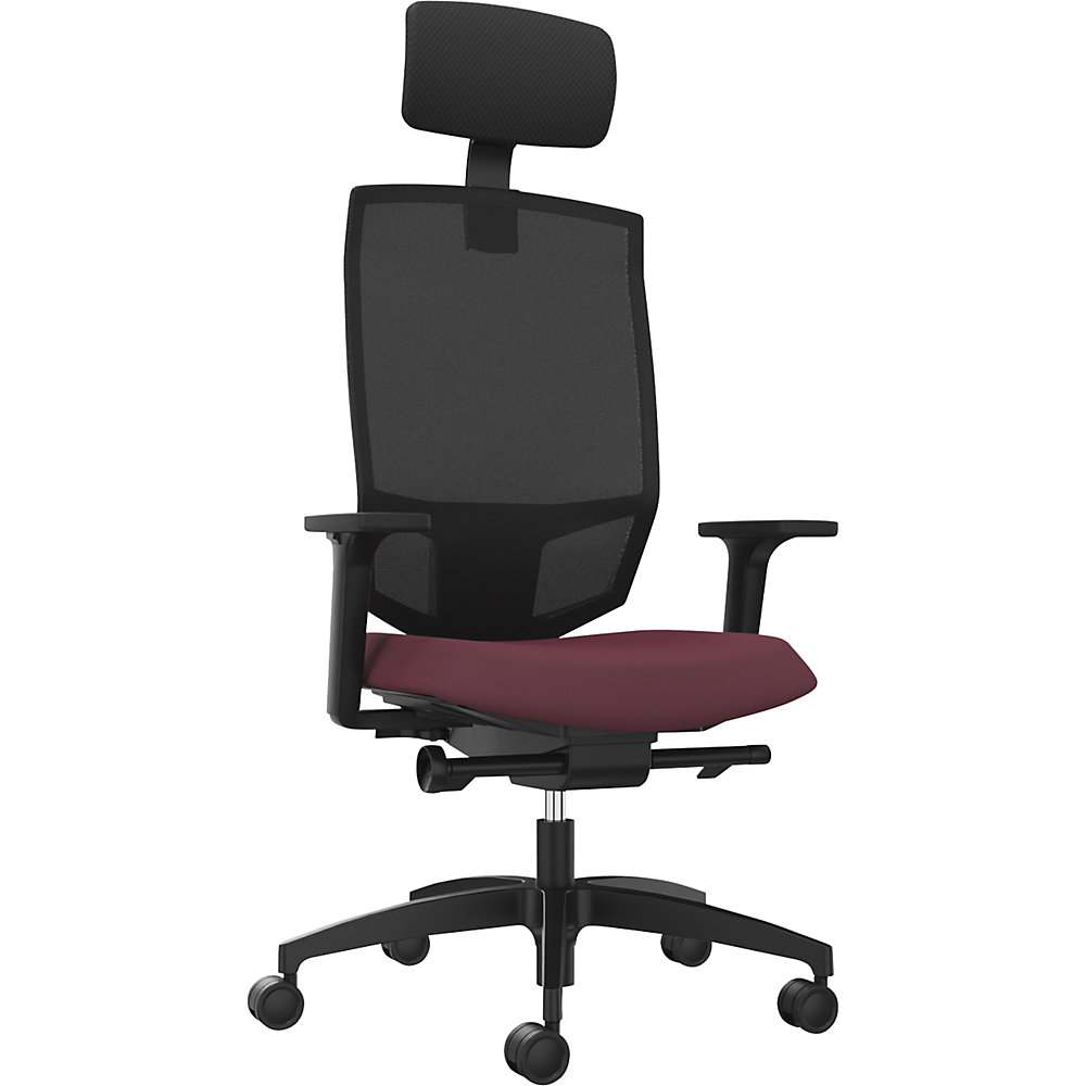 Dauphin Bureaudraaistoel JUST EVO MESH, met netrugleuning, zwart, shirazrood, met hoofdsteun