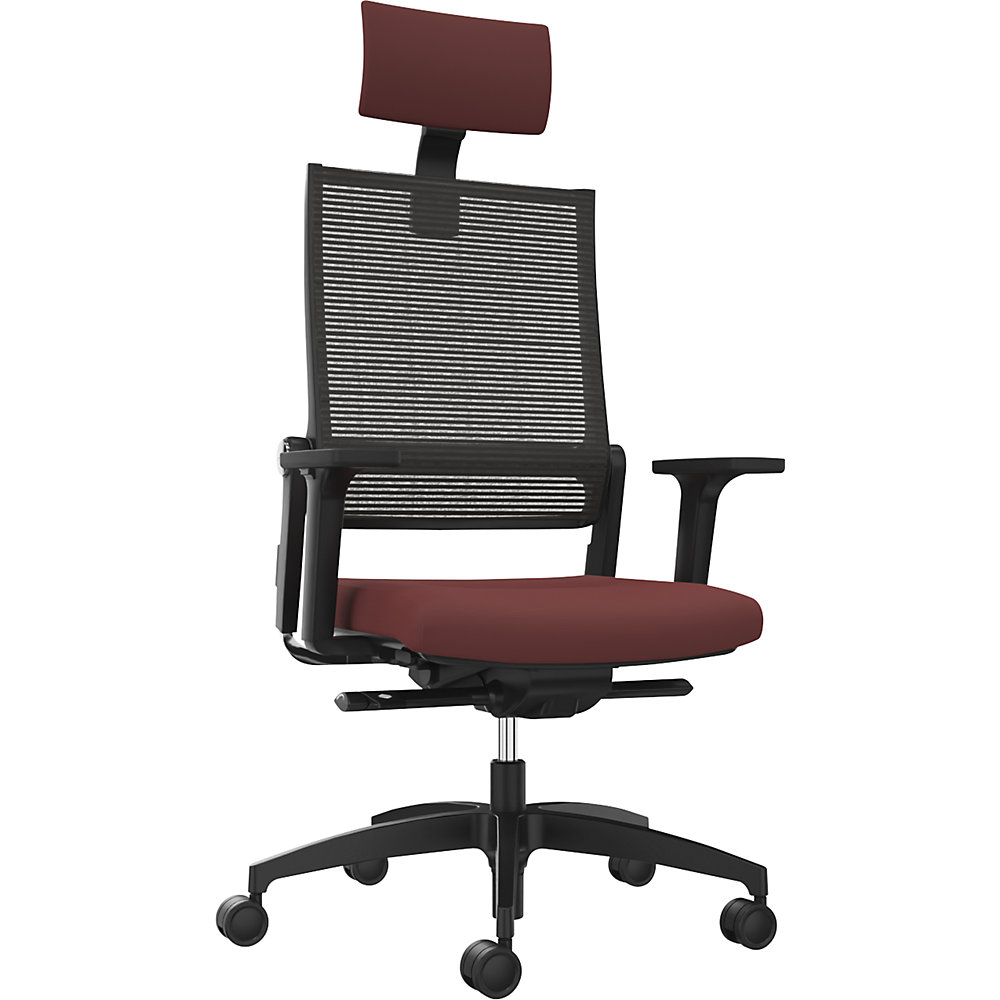 Dauphin Bureaustoel LORDO FLEX, met netrugleuning, robijnrood, met hoofdsteun