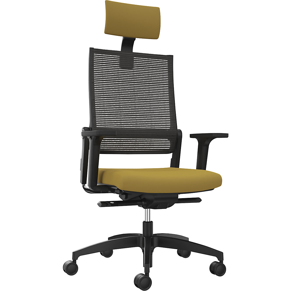 Dauphin Bureaustoel LORDO FLEX, met netrugleuning, geel, met hoofdsteun