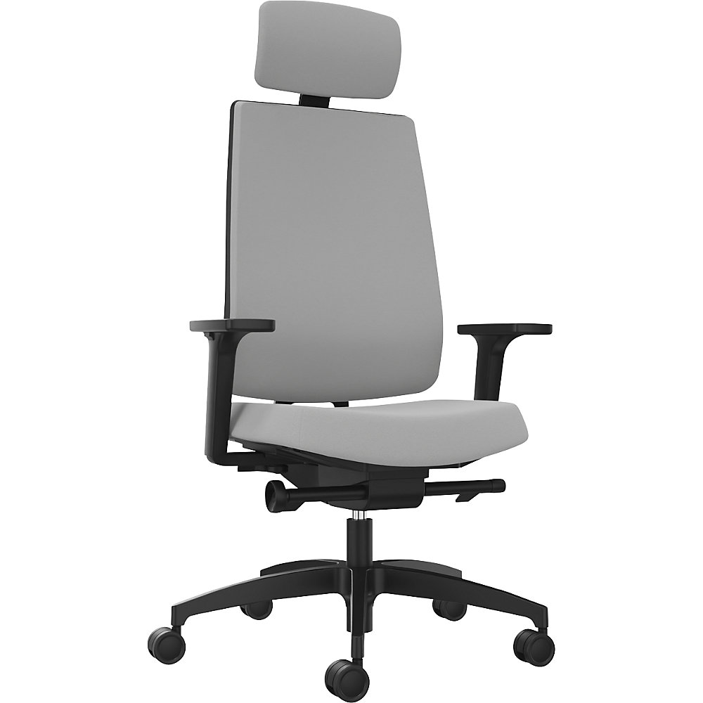 Dauphin Bureaudraaistoel INDEED, met instelbare tegendruk, hoofdsteun, gestoffeerde rugleuning platinagrijs