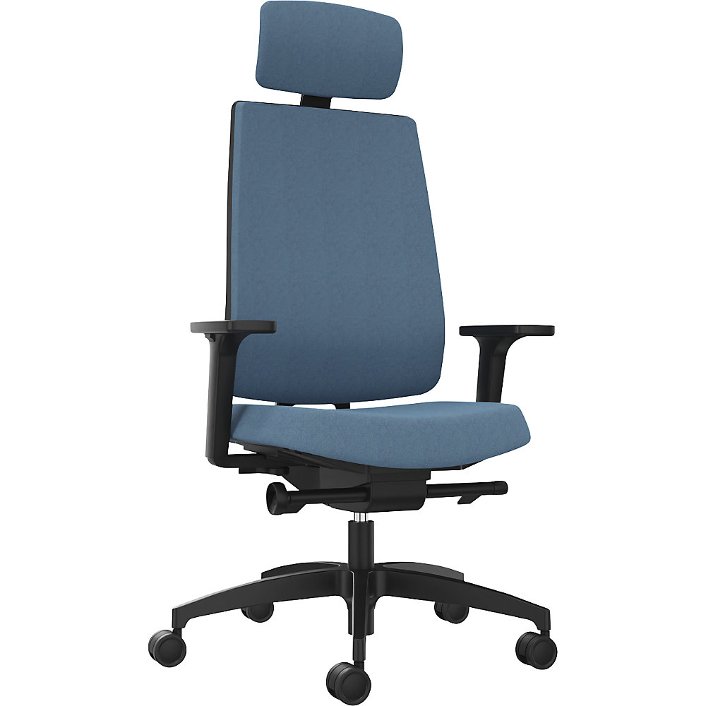 Dauphin Bureaudraaistoel INDEED, met instelbare tegendruk, hoofdsteun, gestoffeerde rugleuning waterblauw