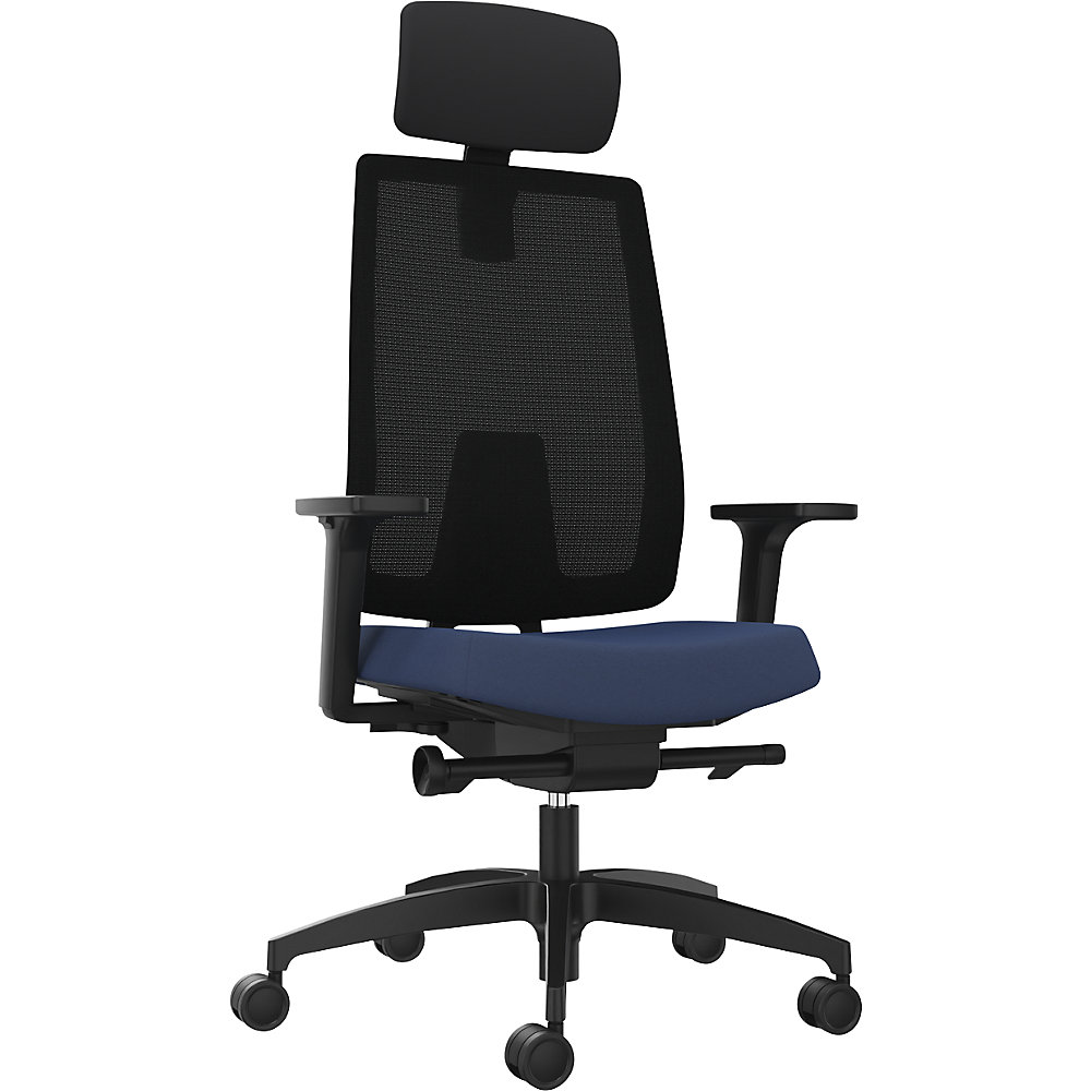 Dauphin Bureaudraaistoel INDEED, met instelbare tegendruk, hoofdsteun, netrugleuning nachtblauw