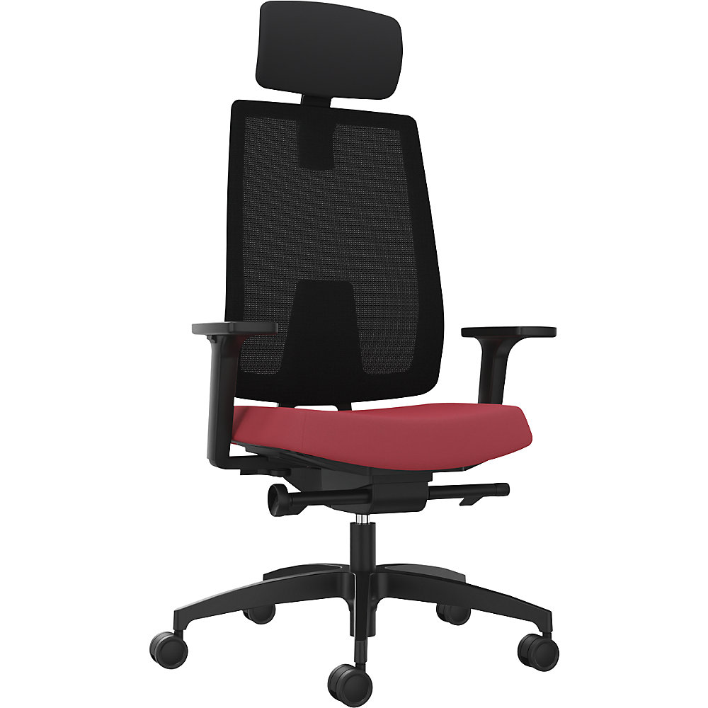 Dauphin Bureaudraaistoel INDEED, met instelbare tegendruk, hoofdsteun, netrugleuning chilirood