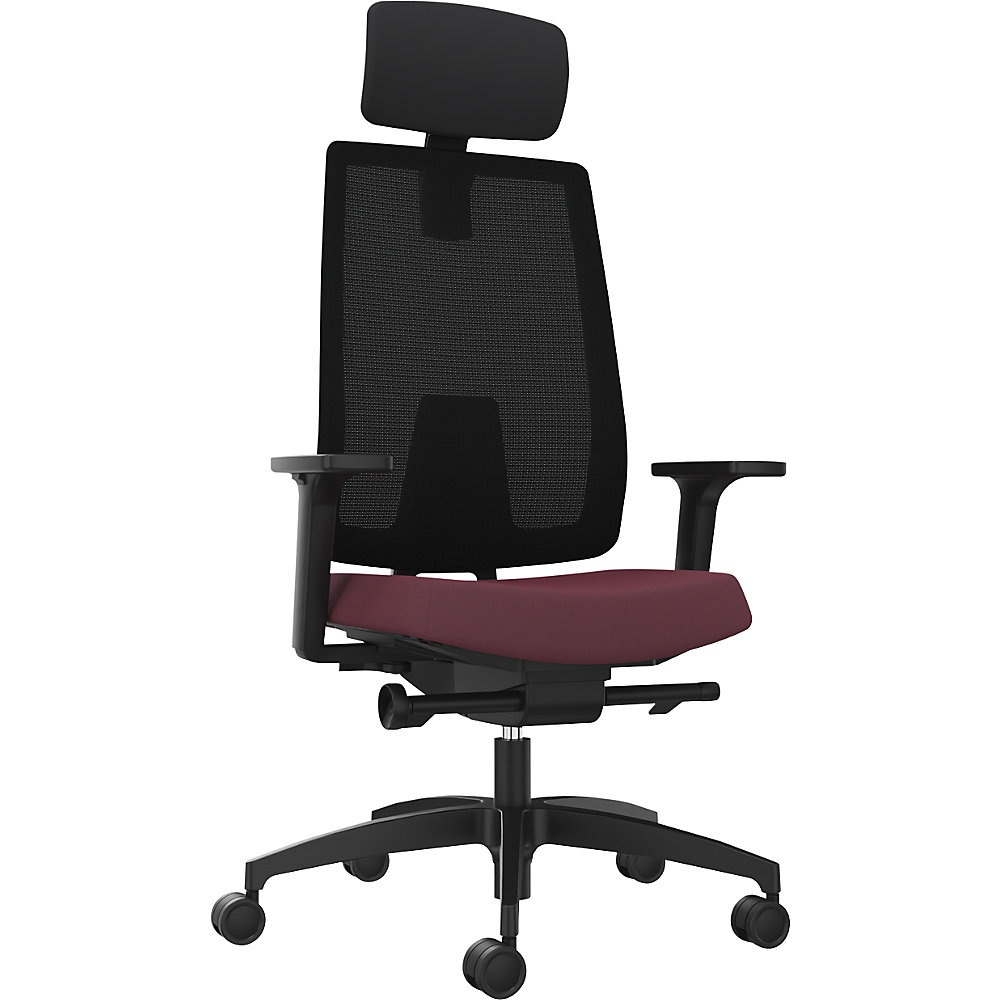 Dauphin Bureaudraaistoel INDEED, met instelbare tegendruk, hoofdsteun, netrugleuning shirazrood