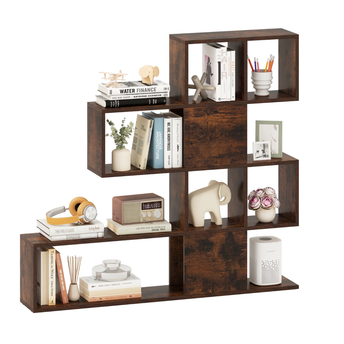 Costway Moderne 5-laags Houten Scheidingswand in Ladderstijl voor Boeken 120 x 19,5 x 109 cm Bruin