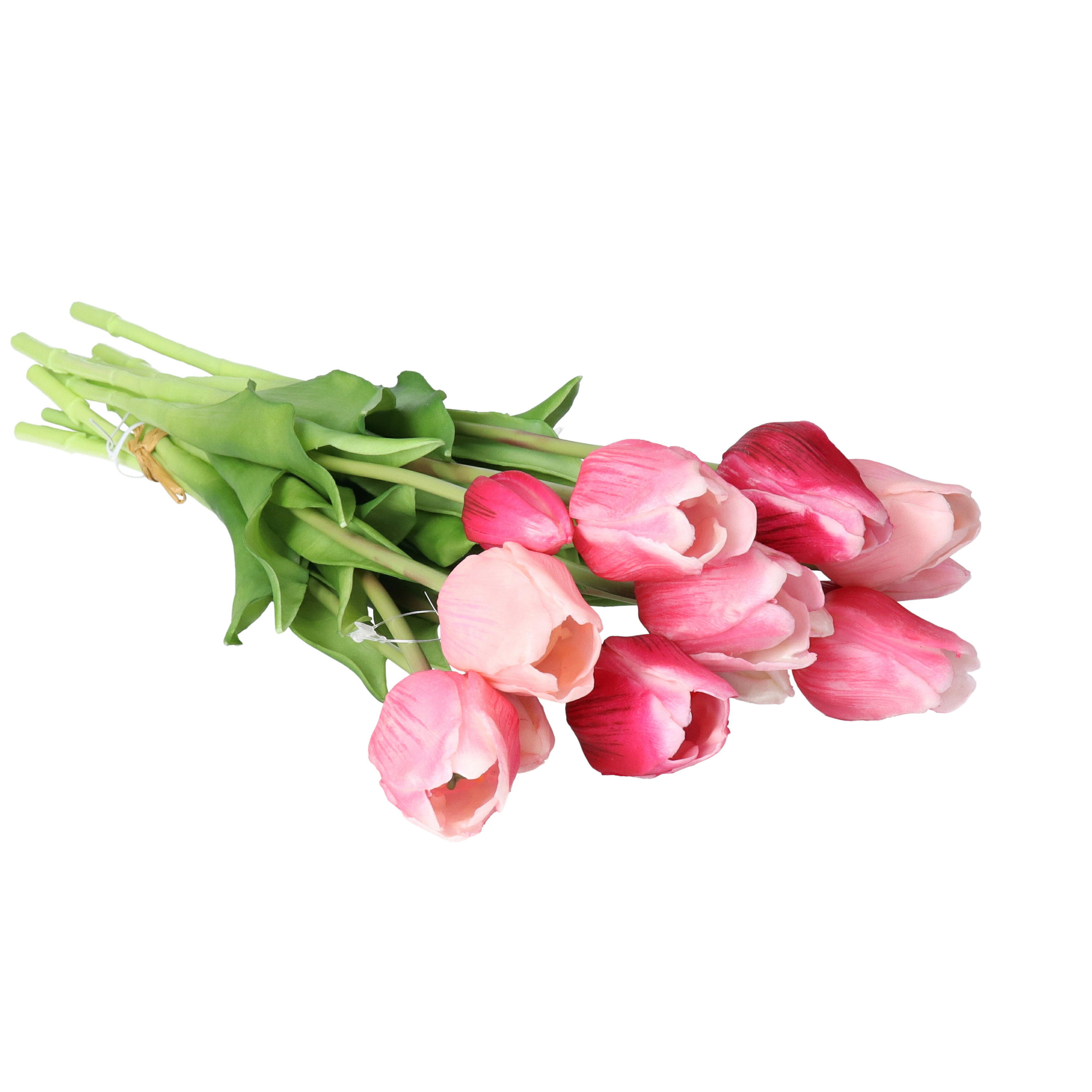 Bellatio Design Kunst tulpen boeket Sally - 7x stuks - roze - real touch - 47 cm - kunst zijdebloemen -