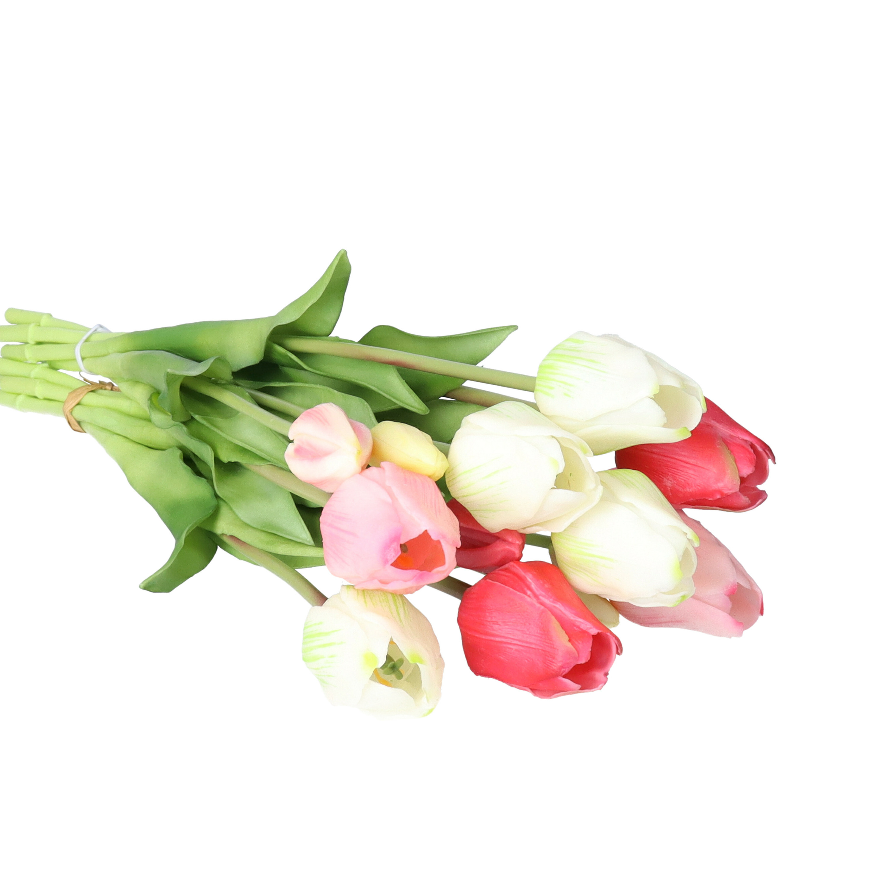 Bellatio Design Kunst tulpen boeket Sally - 7x stuks - roze/creme - real touch - 47 cm - kunst zijdebloemen -