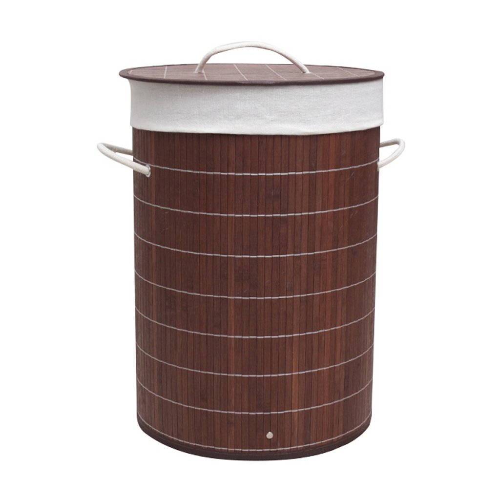 Homestyle Pro ronde opvouwbare bamboe wasmand 35x50 cm bruin/wit