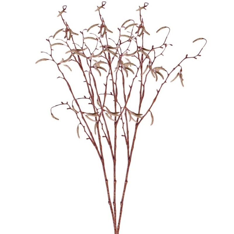 Shoppartners Kunsttak - 3x - berkenkatjes - 66 cm - betula pendula - decoratie takken -