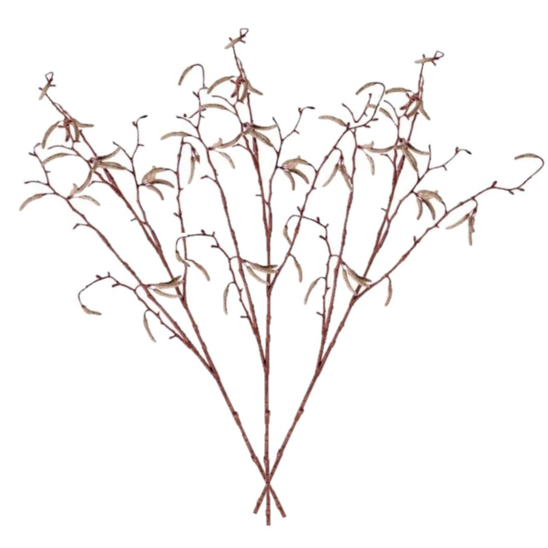 Bellatio flowers & plants Kunsttak - 6x - berkenkatjes - 66 cm - betula pendula - decoratie takken -