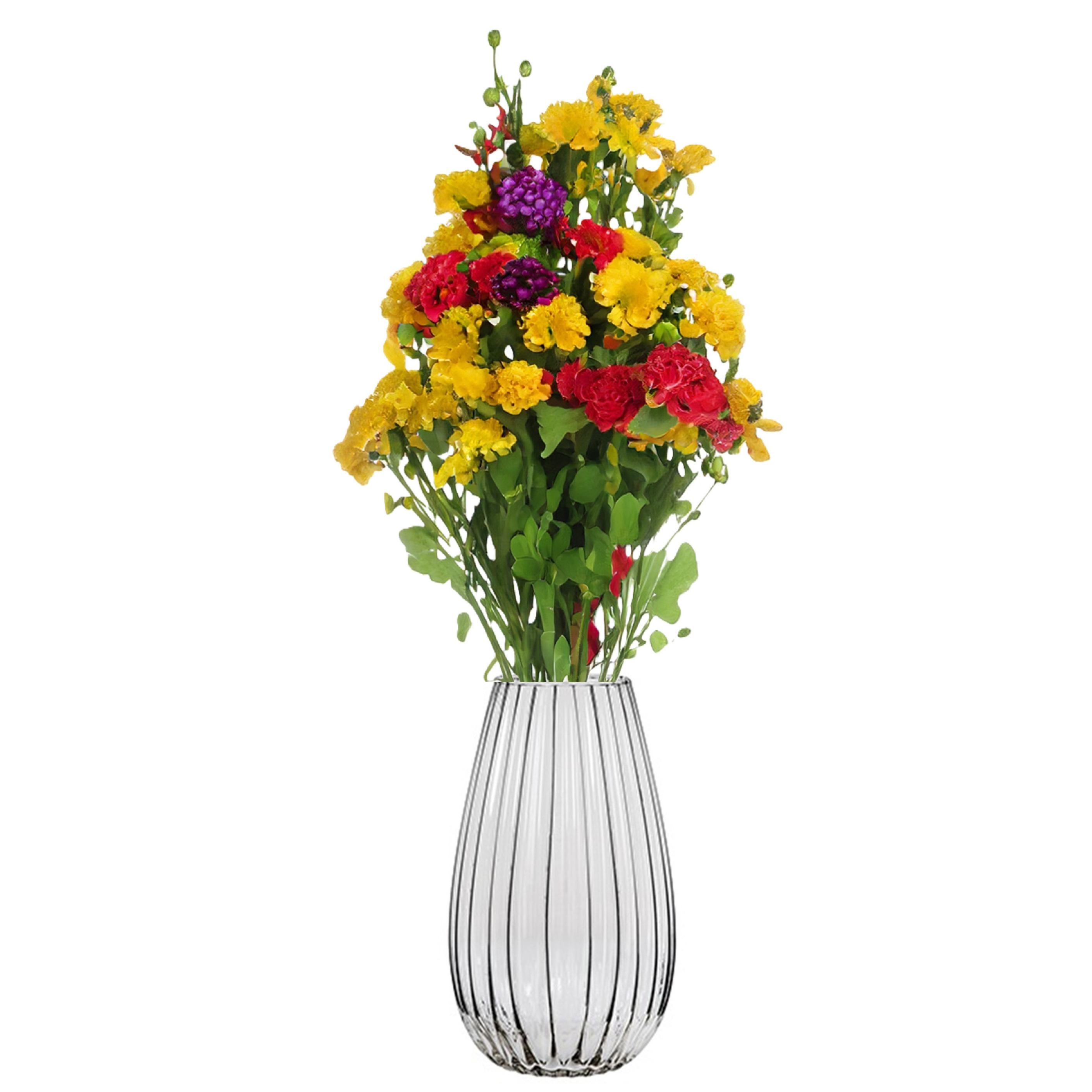 Alessandro Vaas - glas - streep relief - 11 x 11 x 20 cm - bloemenvaas -